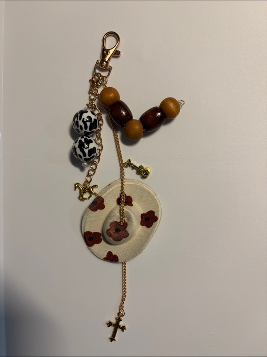 Jewelry - Gold-Plated Cowgirl Hat Purse Charm or Keychain with Beads
